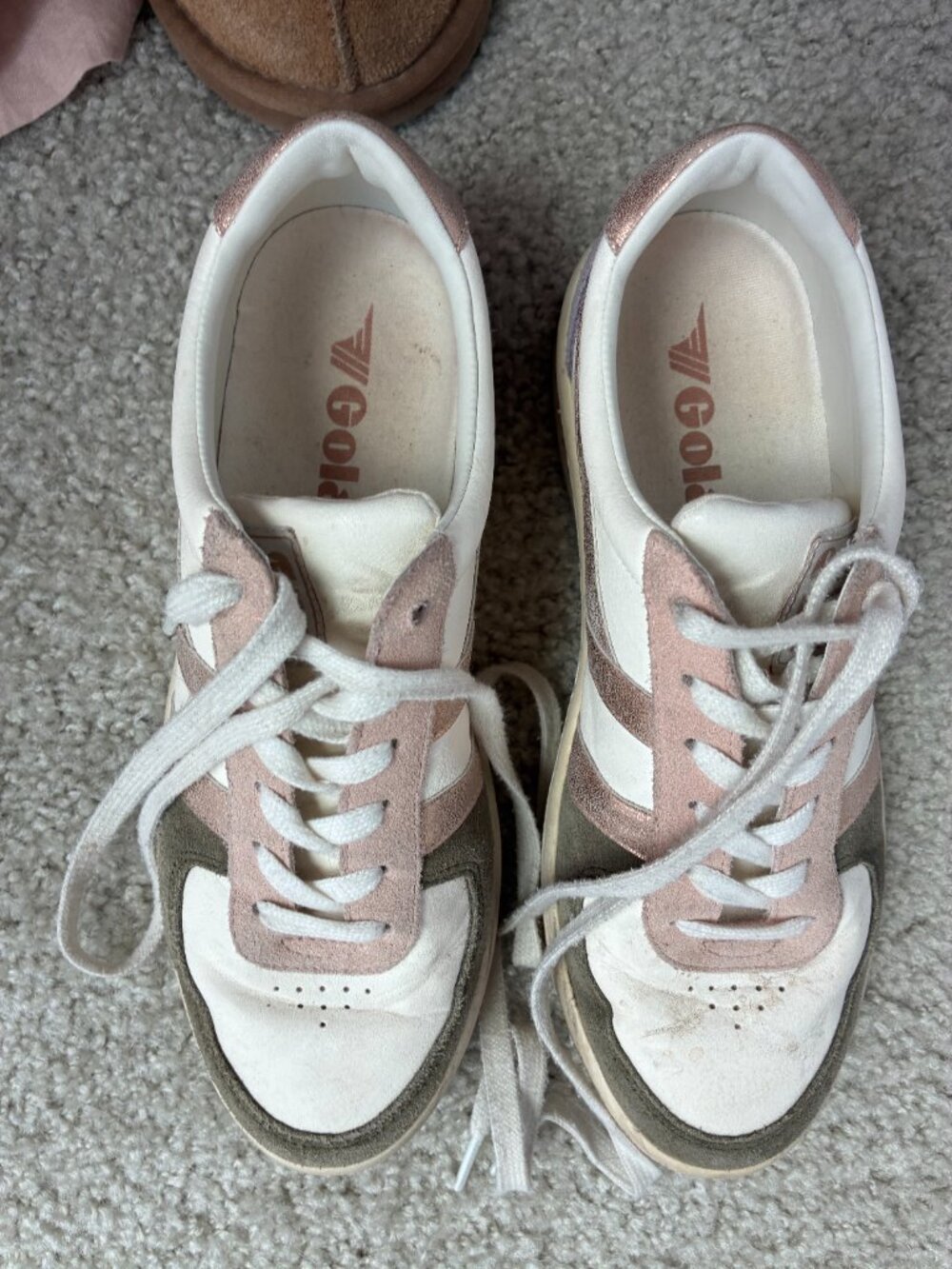 Gola Grandslam Quadrant Sneakers - Off-White/Rose Gold/Mauve - Size 8